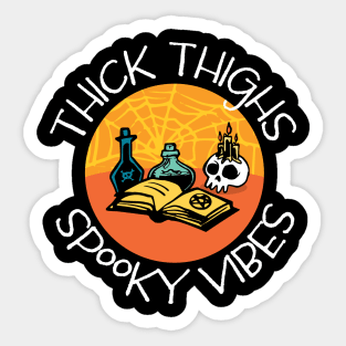 Thick Thighs Spooky Vibes Spell Book, Potions, Skull Sticker